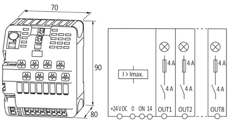 Bộ bảo vệ nguồn DC 8 kênh 24V 4A fix MICO 9000-41068-0400000 detail
