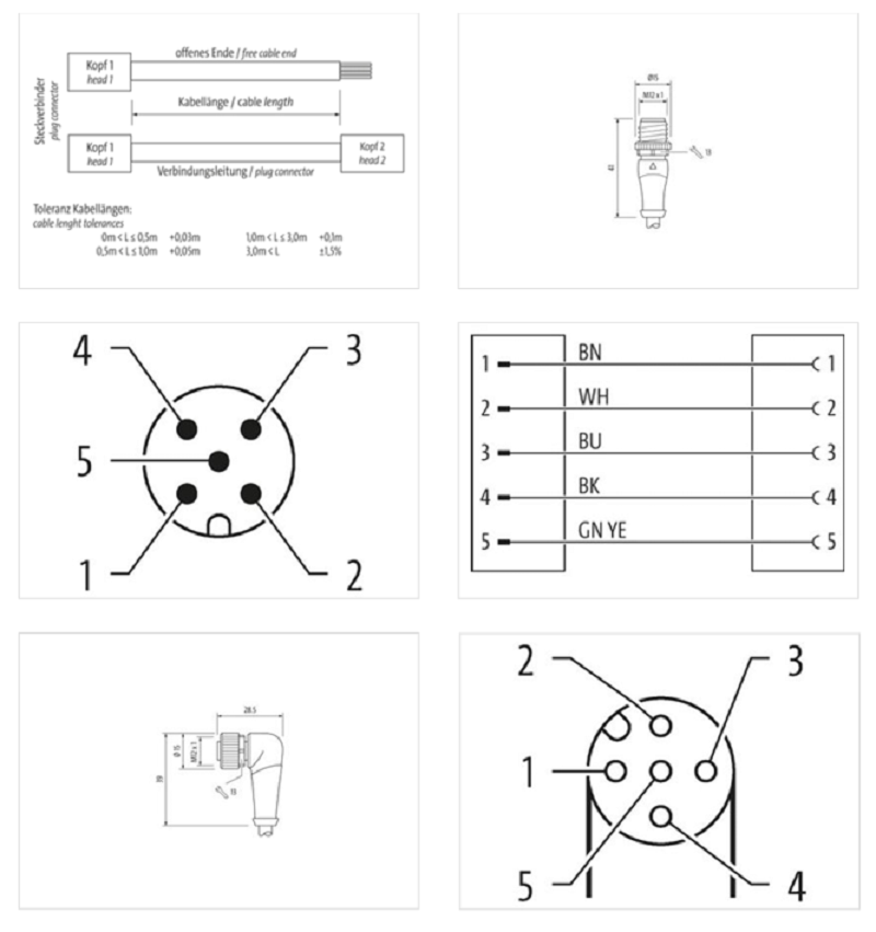 Cáp 0.6m 2 đầu nối M12 male 0° / M12 female 90° A-code 5 chân 7000-40141-6150060 - DETAIL