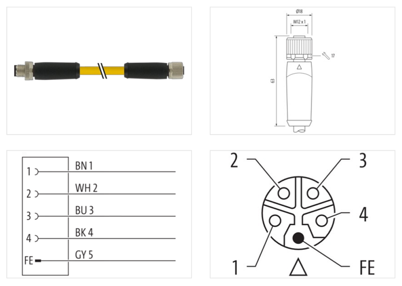 Cáp 5m có đầu nối M12 Power L-code female 0° 5 chân 7700-P4221-U0P0500 - DETAIL