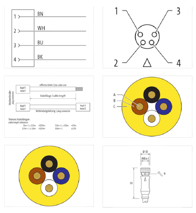 Cáp 5m có đầu nối M8 female 0° A-code 4 chân 7000-08061-0310500 - DETAIL