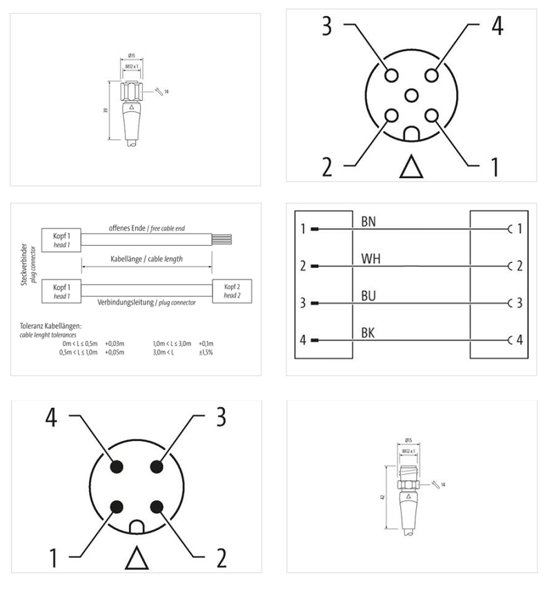Cáp F&B 10m có 2 đầu nối M12 male 0° / M12 female 0° A-code 4 chân 7024-40021-3211000 - DETAIL