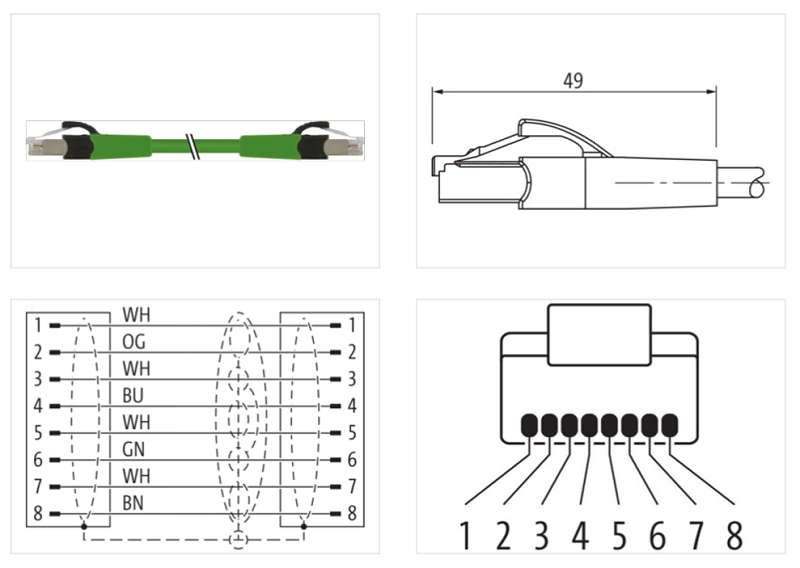 Cáp mạng 1m 8 ruột bọc chống nhiễu có 2 đầu nối RJ45 male 0° / RJ45 male 0° 7000-74711-4780100 - DETAIL