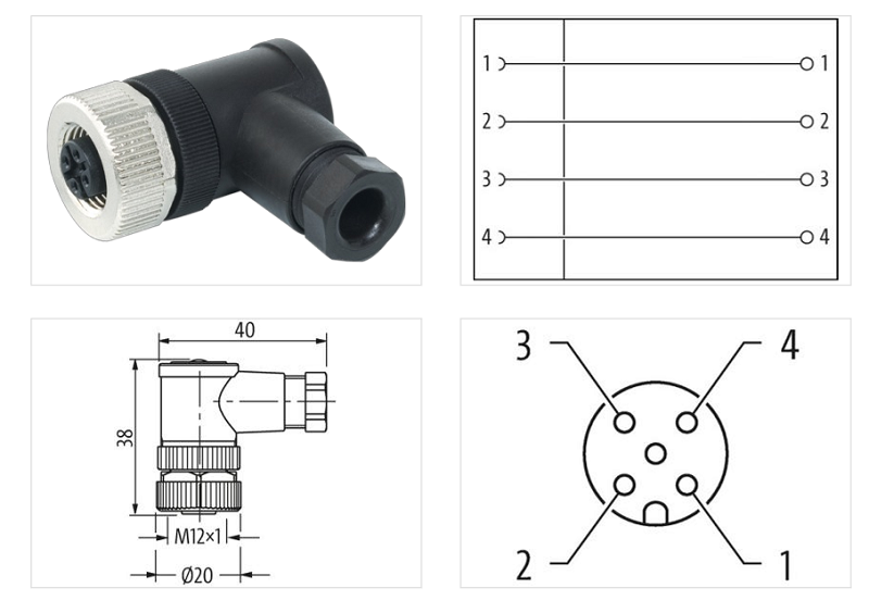 Đầu nối M12 female 90° A-code 4 chân 7000-12981-0000000 - DETAIL