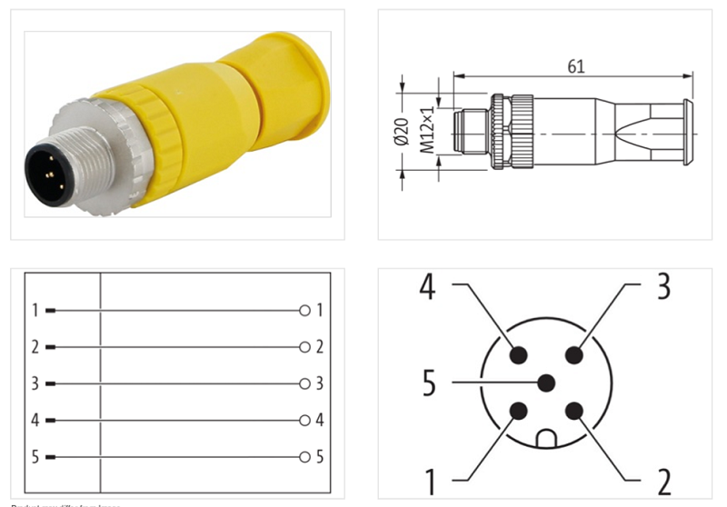 Đầu nối M12 male 0° A-code 5 chân 7030-12731-0000000 - DETAIL