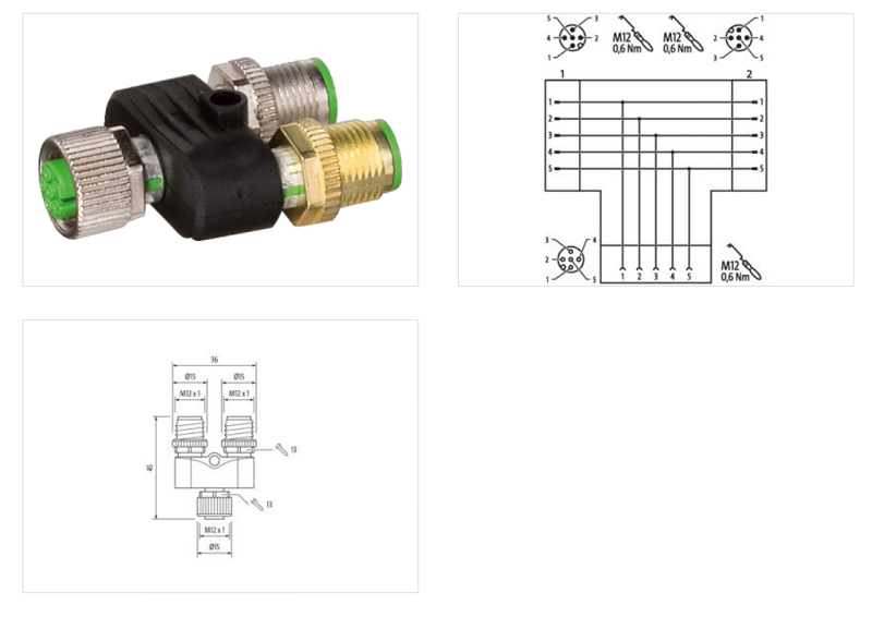 Đầu nối chia hình T M12 female / 2x M12 male A-code 7000-42721-0000000 - DETAIL