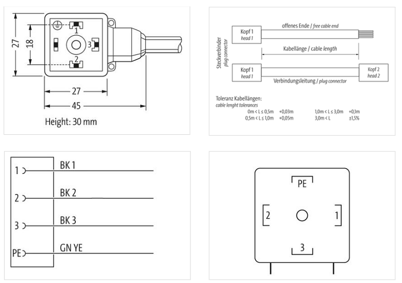 Đầu nối van điện từ form A 10m cáp MSUD 7000-18111-5001000 - DETAIL