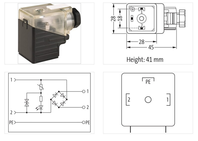 Đầu nối van điện từ form A 18mm có LED SVS 7000-29541-0000000 - DETAIL