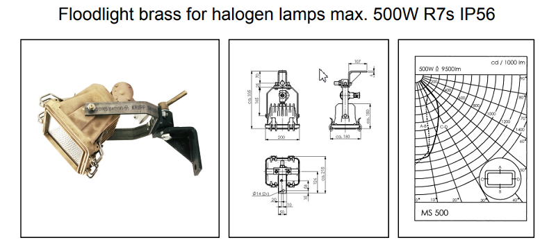 Đèn pha halogen 500W 230VAC IP56 10014290 - detail