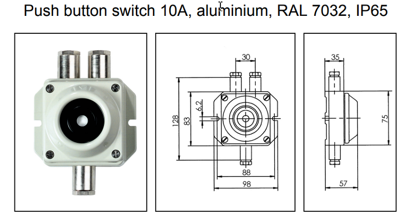 Nút nhấn 10 A cho tàu biển của Wiska 10040948 - detail