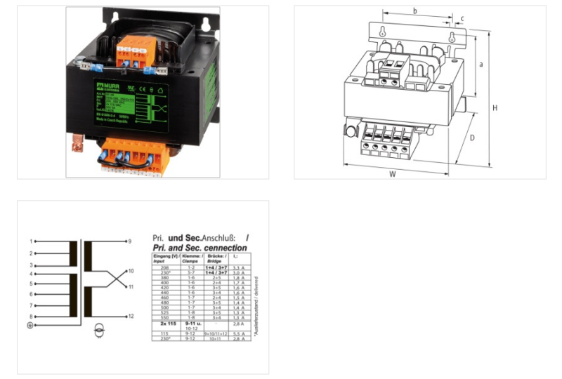 Biến áp cách ly 1 pha 630VA vào 208-550VAC ra 2x115VAC 86149 - DETAIL