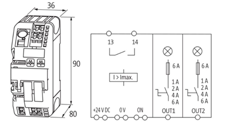 Bộ bảo vệ dòng DC 2 kênh 24V 6A chỉnh được MICO 9000-41042-0100600 detail 