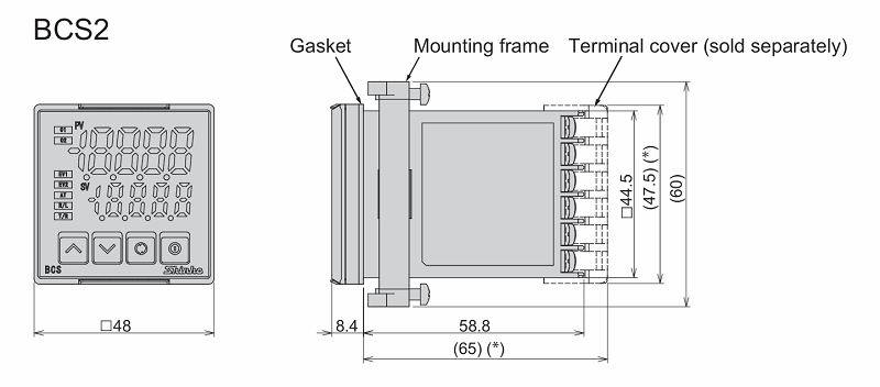 Bộ điều khiển nhiệt độ 48x48mm ngõ ra 4-20mA có truyền thông RS-485 BCS2A00-06 - DIMENSION