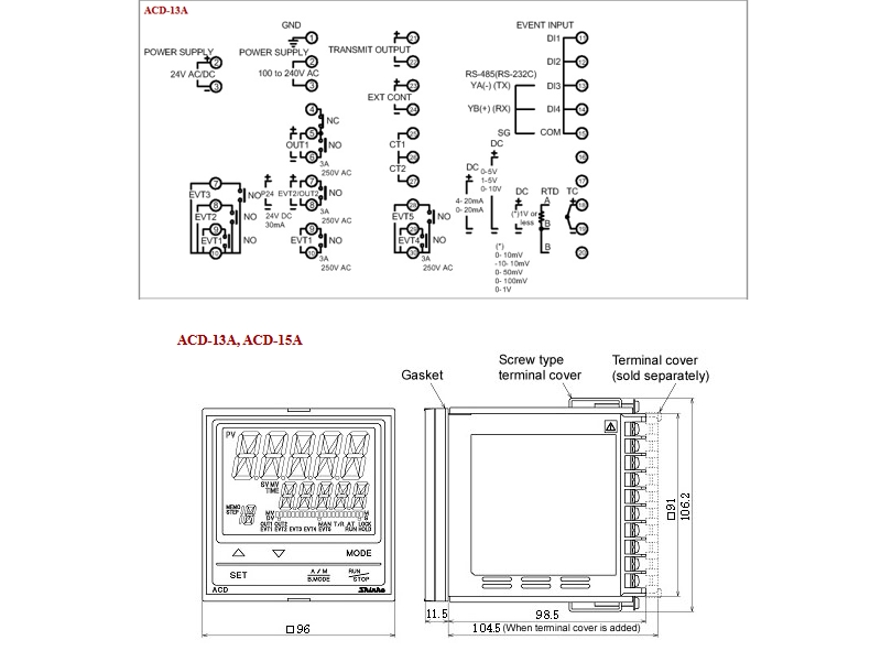 Bộ điều khiển nhiệt độ 96x96mm ngõ ra điều khiển 4-20mA nguồn cấp 24VDC ACD-13A-A/M, 1, A3 - DETAIL