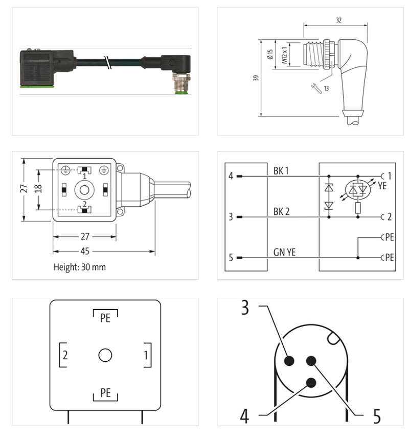 Cáp 1.5m chuyển đổi M12 male 90° A-code - van điện từ form A 7000-40901-6360150 - DETAIL