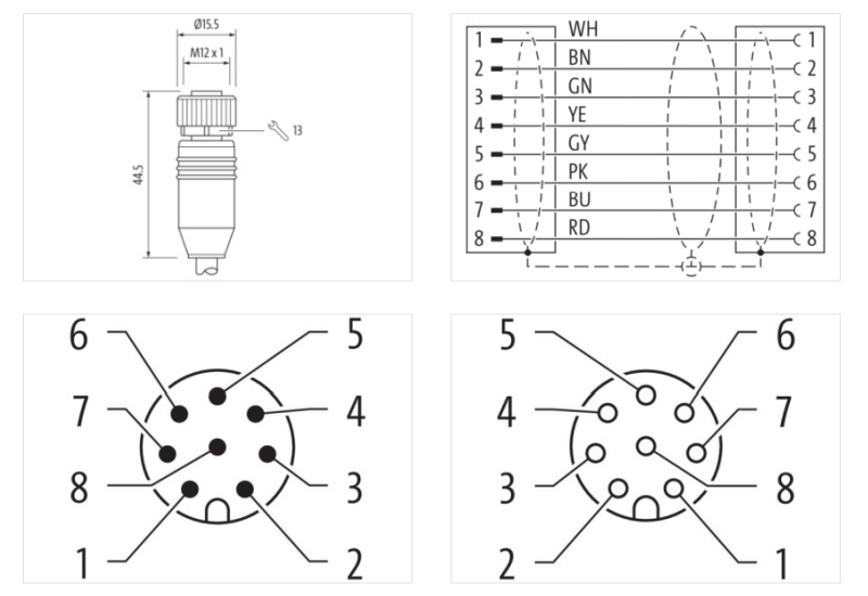 Cáp 15m bọc chống nhiễu 2 đầu nối M12 male 0° / M12 female 0° A-code 8 chân 7000-48041-7171500 - DETAIL 2