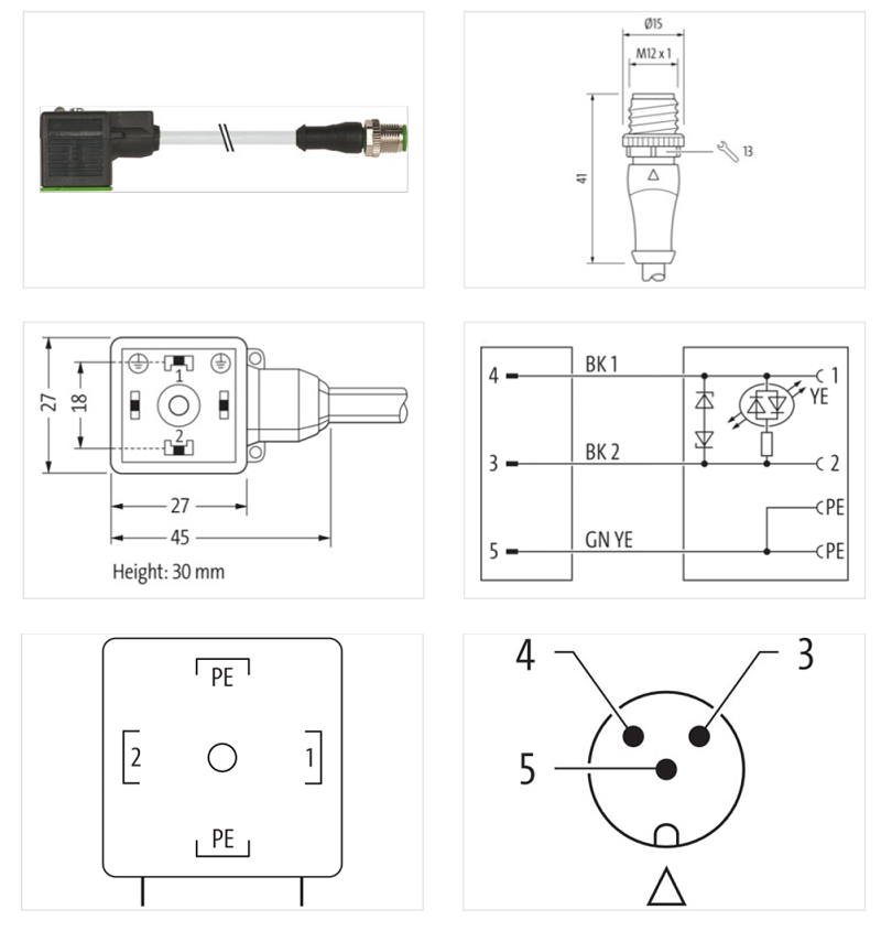 Cáp 2m chuyển đổi M12 male 0° A-code - van điện từ form A 7000-40881-2160200 - DETAIL