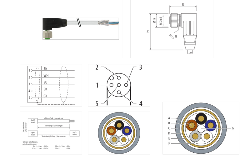 Cáp 5m bọc giáp có đầu nối M12 female 90° A-code 5 chân 7000-13281-2030500 - DETAIL