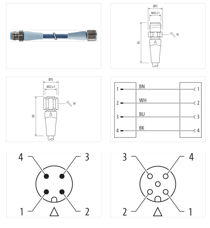 Cáp 5m cho ngành thực phẩm có 2 đầu nối M12 male 0° / M12 female 0° A-code 4 chân 7024-40021-3210500 - DETAIL