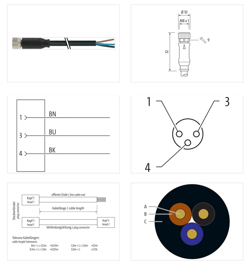 Cáp 5m có đầu nối M8 female 0° A-code 3 chân 7000-08041-6300500 - DETAIL