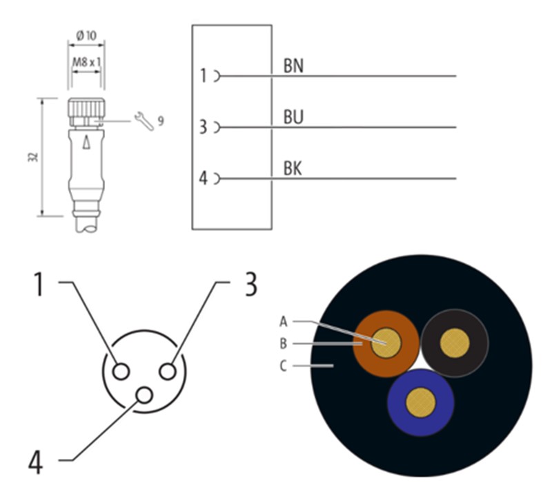 Cáp 7m có đầu nối M8 female 0° A-code 3 chân 7000-08041-6300700 detail 
