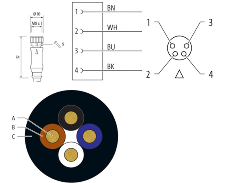 Cáp 8m có đầu nối M8 female 0° A-code 4 chân 7000-08061-6340800 detail