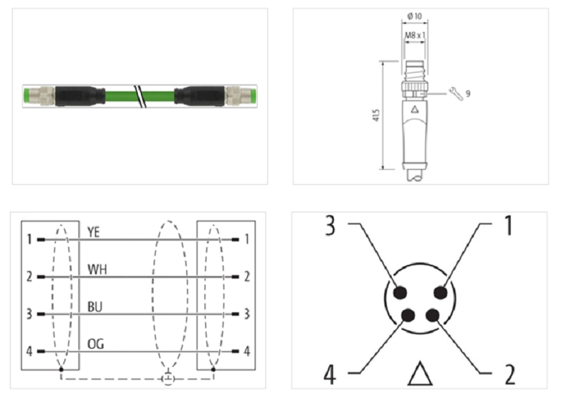 Cáp mạng 0.6m bọc chống nhiễu có 2 đầu nối M8 male 0° / M8 male 0° A-code 7000-89701-7910060 - DETAIL