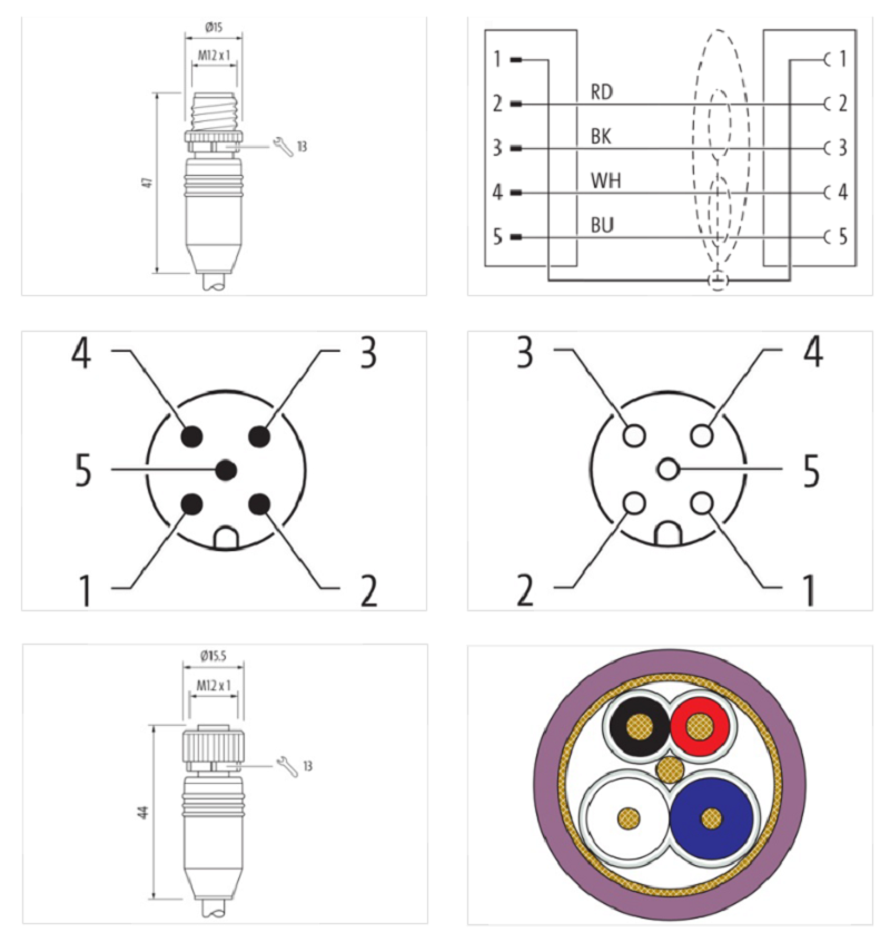 Cáp mạng DeviceNet 2m có 2 đầu nối M12 male 0° / M12 female 0° A-code 7000-40531-8030200 - DETAIL