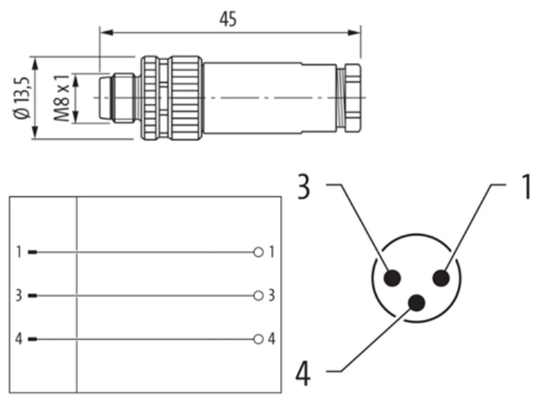 Đầu nối 3 chân M8 male 0° A-code 7000-08601-0000000 detail 