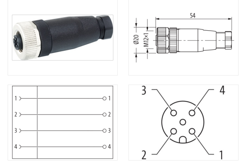 Đầu nối M12 female 0° A-code 4 chân field-wireable 7000-12901-0000000 - DETAIL