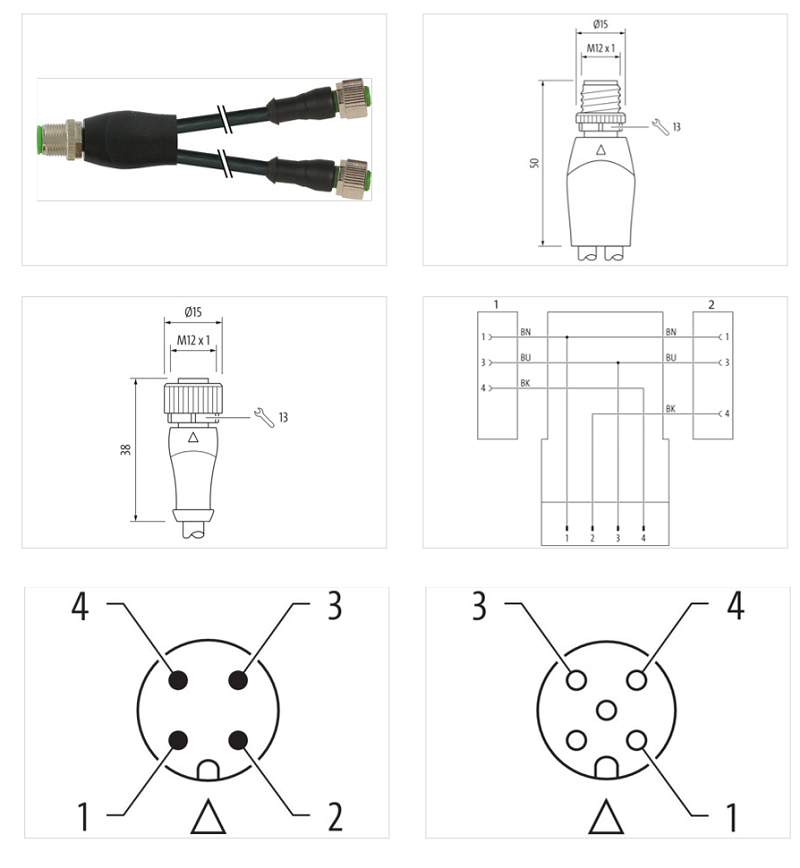 Đầu nối chia 0.3m cáp Y-Distributor M12 male / M12 female 0° A-code 7000-40701-6130030 - DETAIL