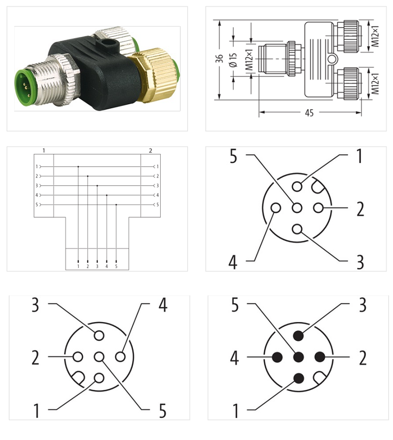 Đầu nối chia T-Coupler M12 male / 2x M12 female 5 chân 7000-41141-0000000 - DETAIL
