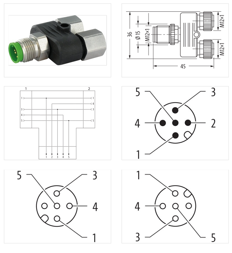 Đầu nối chia T-Coupler M12 male / M12 female A-code V2A 7002-41121-0000000 - DETAIL