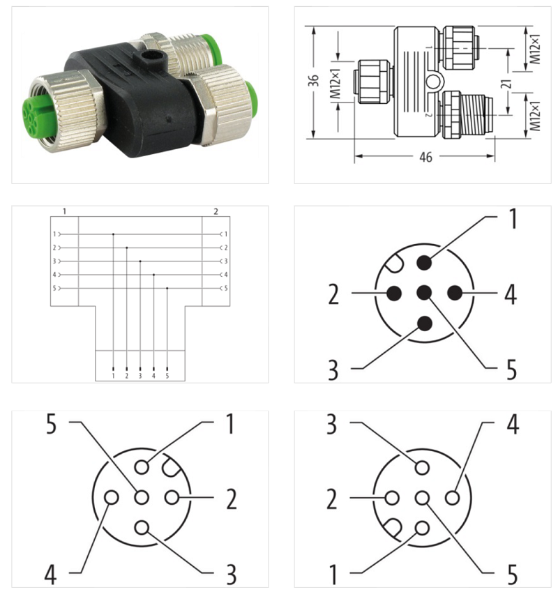 Đầu nối chữ T M12 FEMALE/ M12 FEMALE+M12 MALE 0° 332762 - DETAIL