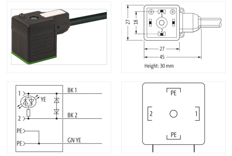 Đầu nối van điện từ form A có 5m cáp MSUD 7000-18021-6260500 - DETAIL 1