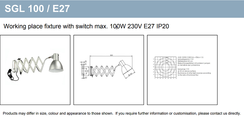 Đèn bàn gắn tường 100W 50012546 của Wiska - detail