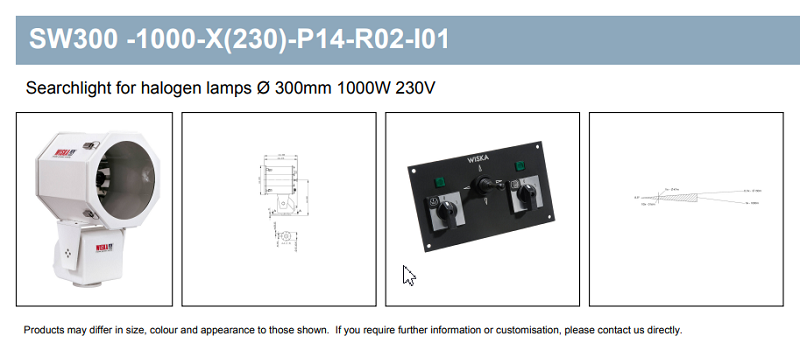 Đèn pha tìm kiếm 1000W lắp trên boong tàu 10021319 - detail