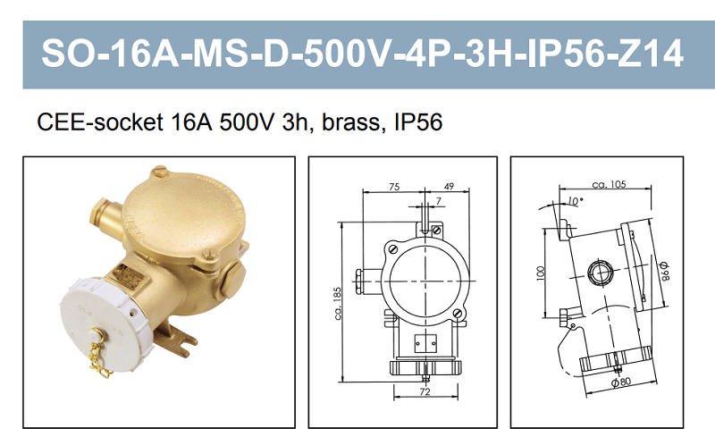 Ổ cắm đơn container lạnh 16A 3 cực + PE 10106101 - detail