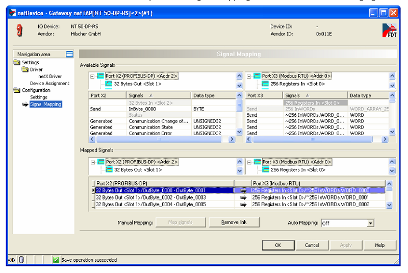 Bộ chuyển đổi giao thức Real time Ethernet - Modbus RTU của Hilscher NT 100-RE-RS - SIGNAL MAPPING