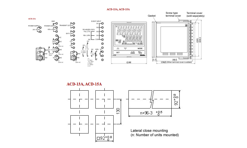 Bộ điều khiển nhiệt độ 96x96mm ngõ ra rơ-le và 5 alarm output ACD-13A-R/M, A3, A5, TA1 - DETAIL
