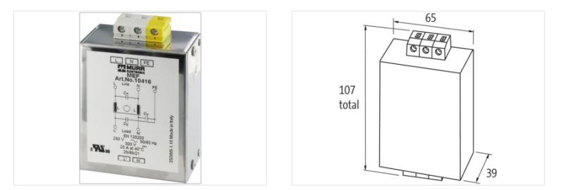 Bộ lọc nhiễu điện từ EMC 250 VAC/300 VDC 20A lắp DIN-rail 10416 - DETAIL