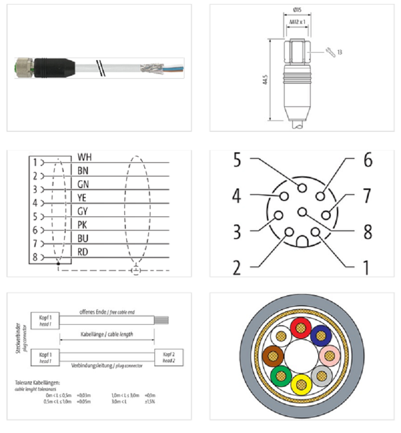 Cáp 10m bọc chống nhiễu có đầu nối M12 female 0° A-code 8 chân 7004-17121-2911000 - DETAIL