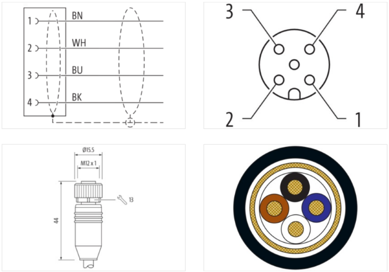 Cáp bọc chống nhiễu 25m có đầu nối M12 female 0° A-code 4 chân 7000-13201-6412500-body
