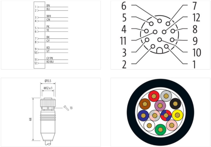 Cáp tín hiệu 2m có đầu nối M12 female 0° A-code 12 chân 7000-19041-7050200-body