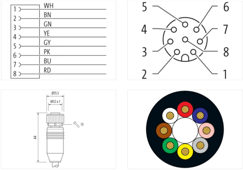 Cáp tín hiệu 2m có đầu nối M12 female 0° A-code 8 chân 7000-17041-7220200-body