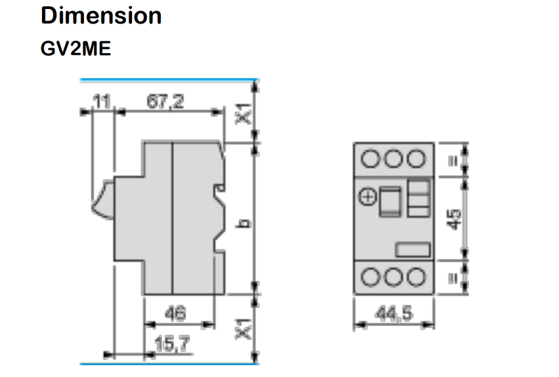 Cầu dao bảo vệ động cơ Motor CB GV2ME10 - kích thước