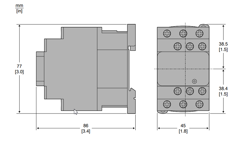 Công tắc tơ 220VAC cho động cơ 3 pha 380VAC 18A - dimension