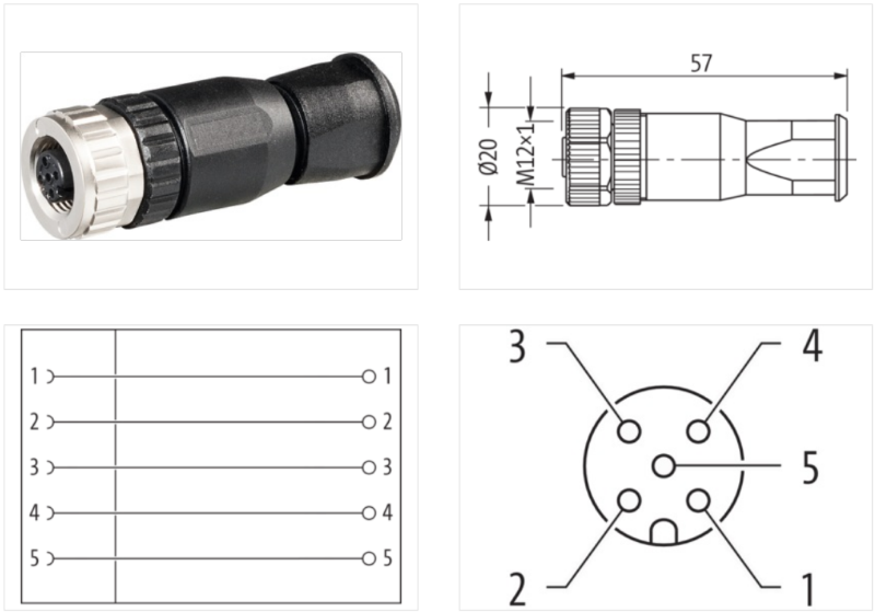 Đầu nối M12 female 0° A-code 5 chân 7000-12931-0000000-body