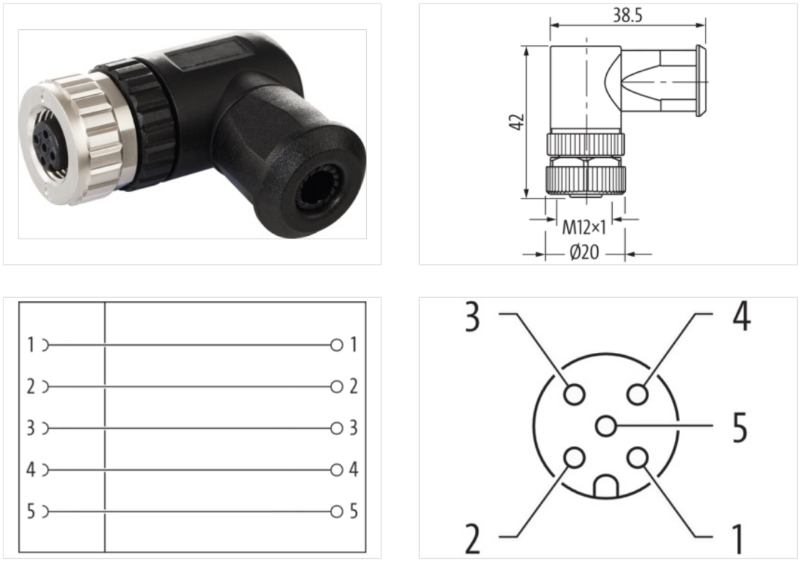 Đầu nối M12 female 90° A-code 5 chân 7000-13011-0000000-body