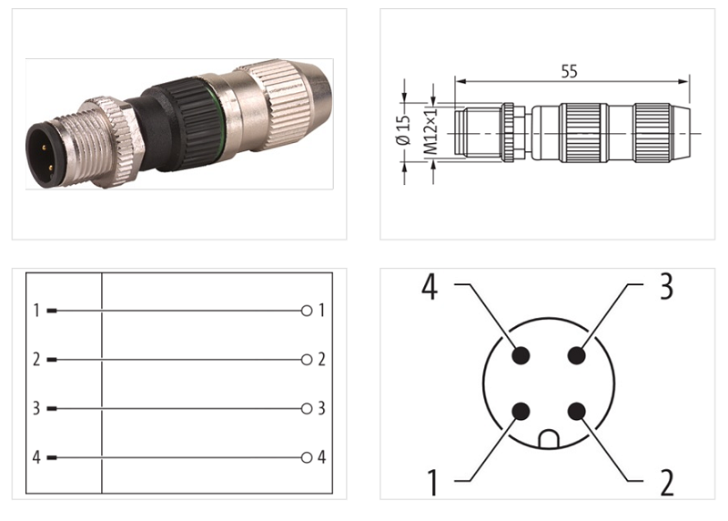 Đầu nối M12 male 0° A-code IDC 4 cực 7000-12481-0000000 - DETAIL