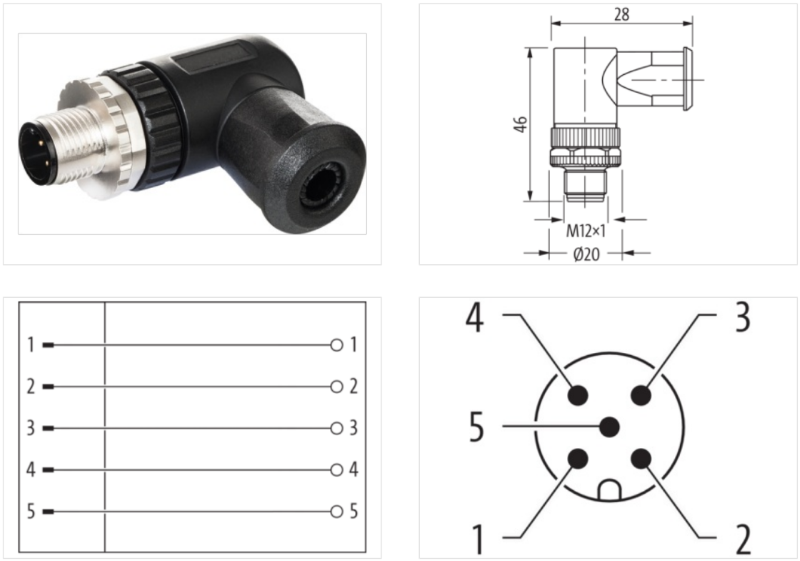 Đầu nối M12 male 90° A-code 5 chân 7000-12851-0000000-body